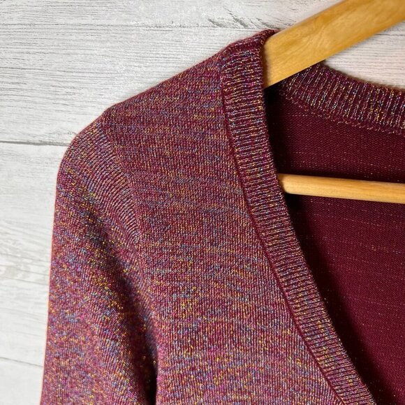 ModCloth Cardigan Womens Size Medium Burgundy Metallic Button Down Sweater - Picture 10 of 16